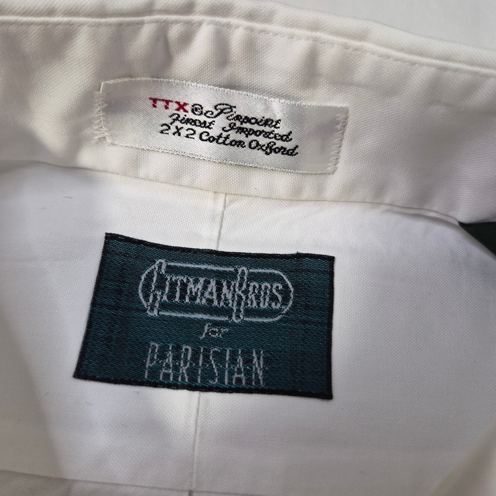 Gitman Bros Dress Shirt Mens 16-34 White Cotton Pinpoint Oxford TTX USA Parisian - Picture 3 of 9